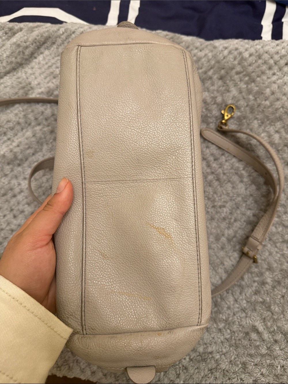 Fossil Light Beige Leather Satchel with Gold Hardware - Picture 4 of 4